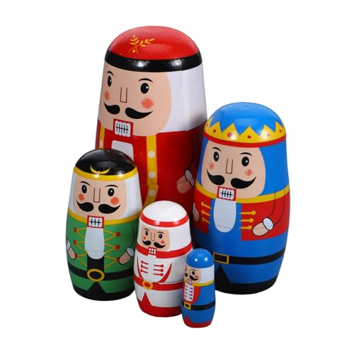 Toddmomy Handmade Christmas Nutcracker Nesting Dolls Wooden Matryoshka Doll with Bright Colors and Clear Patterns for Gift and Home Display