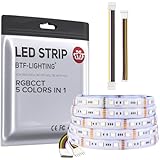 BTF-LIGHTING 5050 RGBW RGB+Warm White(2700K-3000K) 4 Colors In 1 LED 5m 16.4ft 60LEDs/m Multi-Colored LED Tape Lights IP30 Non-Waterproof White PCB