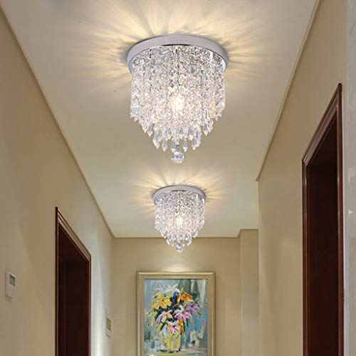 Aviat Crystal Chandelier Pendant Ceiling Lamp 1 Light,E12 Flush Mount Ceiling Round Lamp Aisle Light Fixture for Home Villa[Ship from US] (Silver) - Thumbnail 2