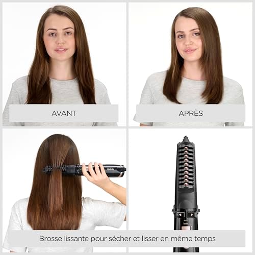 Brosse soufflante rotative Dry, Straighten and Style - Pour sécher, lisser et mettre en forme, Fonction ionique, Avec 4 accessoires interchangeables, Noir, AS200E