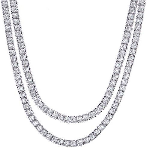 Pyramid JewelersMens Iced Out Hip Hop Silver tone CZ Miami Cuban Link Chain Choker Necklace (1 Row CZ Chain Set 20"+22")