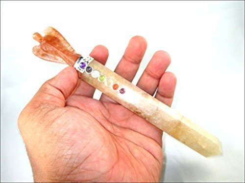Jet Golden Quartz Angel Chakra Wand Stick Approx. 6.5 inch Energized Charged Cleansed Programmed Pure Genuine Stick Free Booklet Jet International Crystal Therapy Balancing Energy Reiki