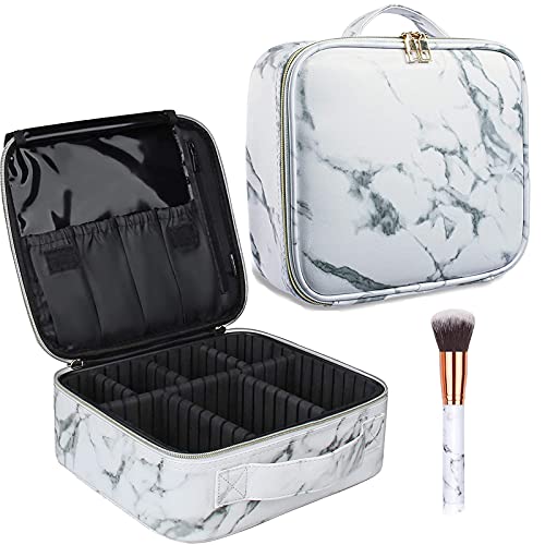 Marble Makeup Case Cosmetic Bag PU Leather Makeup Box Travel Makeup Bag Organiser Hairdressing Tools Organiser Storage Box Make Up Train Case with Removable Compartment