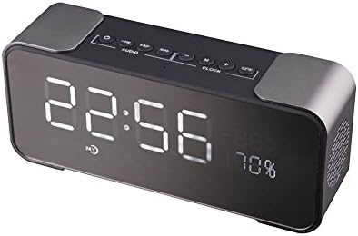 Alarm Clock Speakers, Wireless Aluminum FM Bluetooth Speaker Stereo,Built-in Two Subwoofer Enhanced Bass Surround Sound and Large Dimmable Display with USB Charging Cable and Aux Audio Line