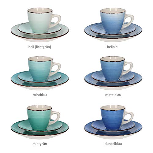 MamboCat 18-teiliges Kaffee-Service Blue Curacao I Kaffee-Geschirr-Set f. 6 Personen - handbemalt I Steingut-Geschirr mit je 6X Tassen - Unterteller - Kuchenteller I Kaffee-Set bunt 18 Teile – Bild 7