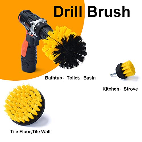 Glotoch Express Drill Brush 3 pack kit Medium- Yellow All purpose Cleaner Scrubbing Brushes for Bathroom, surface, Grout, Tub, Marble, Shower, Kitchen, Auto, Boat(Drill NOT Included)