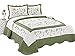 3pcs Fully Quilted Embroidery Quilts Bedspread Bed Coverlets Cover Set, Queen King (Beige/SageGreen)