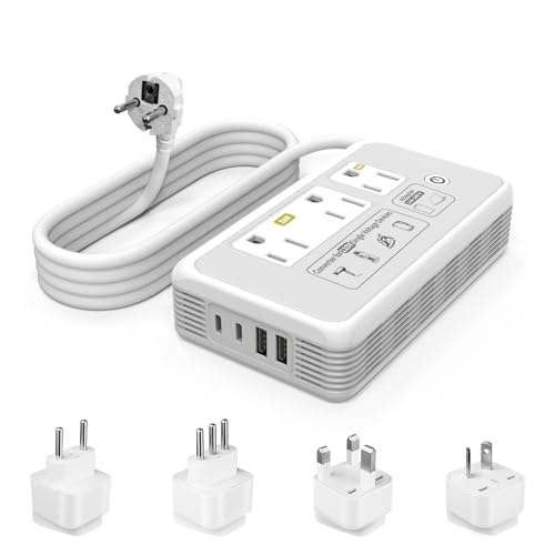 Mapambo 2000W 220V to 110V Converter for Hair Dryer, Voltage Converter US to Europe, Converter for European Travel with 2 USB-C 2 USB-A, Universal Travel Adapter with Type C/G/I/L (Gray)