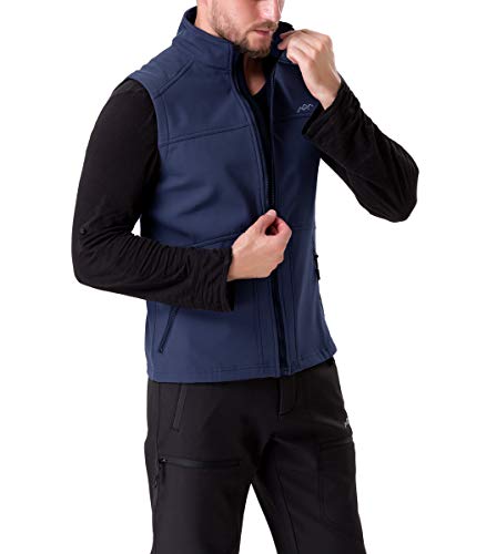 Trailside Supply Co.Men's Fleece-Lined Softshell Vest Outdoor Travel Gilet Stand Collar Water-Repellent,Dark Blue,L