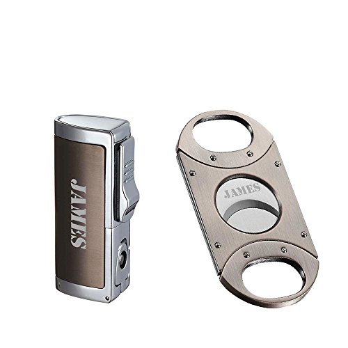 Visol Aleus Gunmetal Triple Jet Cigar Lighter with Built-in Punch and Visol Balboa Copper Finish Double Guillotine Cigar Cutter With Free Laser Engraving - Thumbnail 3