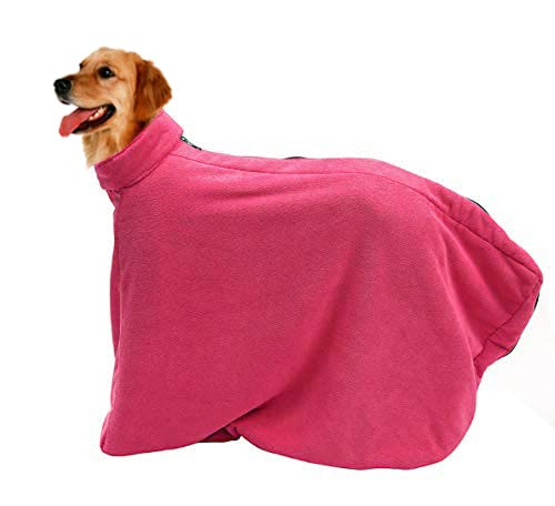 Pethiy Premium Microfiber Dog Drying Bag - Quickly Removes Water Mud and Dirt - Extra Absorbent Towel Solution with Durable Hook and Loop Neck Strap-Red-M