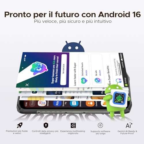 Blade 10 Power Rugged Smartphone Android 16, 10300mAh, 24GB+256GB Telefono Indistruttibile, 90Hz 6.6" HD+IPS, 50MP+8MP Smartphone Rugged, Triple Card Slot,Fingerprint ID/Face Unlock/NFC/OTG, Nero