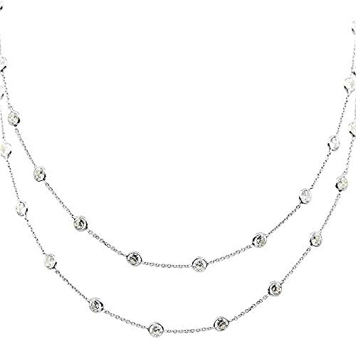 14K White Gold Handmade Station Necklace With 4 MM Cubic Zirconia By The Yard 28 - 36 Inches