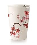 Tea Forte KATI Single Cup Loose Tea Brewing System, Ceramic Cup with Tea Infuser and Lid, Cherry Blossoms - New Infuser Design