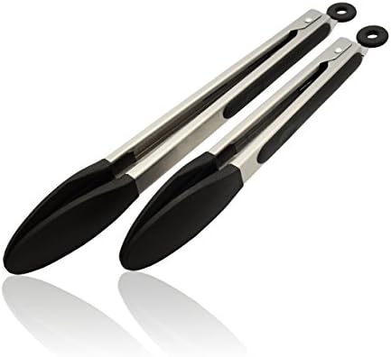 CookEasy Locking Silicone Kitchen Utensils Tongs 2 Pack Combo Set (9-inch &amp; 12-inch) - Heat Resistant - Black