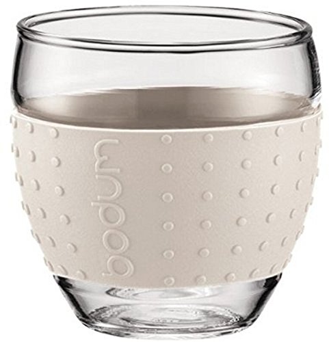 Bodum 3-Ounce Pavina Glasses with Silicone Grip, White, Set of 2