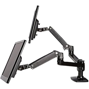AmazonBasics Premium Dual Monitor Stand - Lift Engine Arm Mount, Aluminum