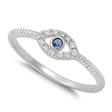 Evil Eye Blue Simulated Sapphire Polished Ring New .925 Sterling Silver Band Sizes 3-13