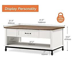 WAMPAT Premium Farmhouse Coffee Table Set of 2, 1