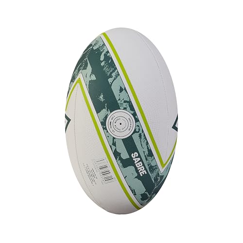 Mitre Sabre D4P Rugby-Ball | Extrastarkes Futter | Volle Gewicht | Sehr beliebt Rugbyball, Weiß/Mint/Limette, 5 4