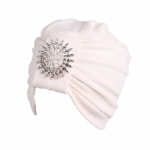 Qhome Womens Luxury Knotted Turban With Pearled Metal Brooch Indian Cap Chemo Bandana Wrap Cancer Hat Cap Chemo Hair Loss Cap