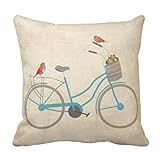 HLPPC ® Bicycle with Birds Throw Pillows Cushion Cover Fashion Home Decorative Pillowcase Cotton Polyester Pillow Cover 18 x 18 Inches One Side