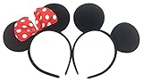 Perfec Mickey Mouse Ears Solid Black and Bow Minnie Headband for Boys and Girls Birthday Party or Celebrations Set of 2