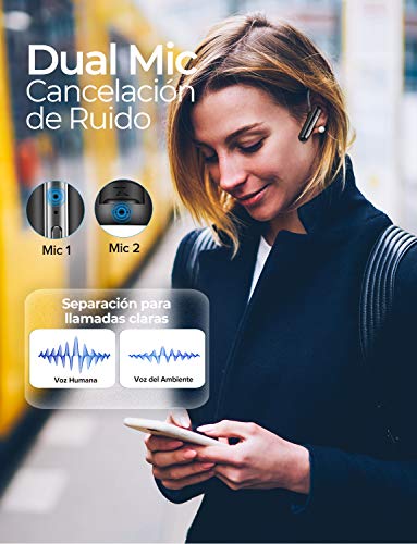 Mpow Auricular Bluetooth Telefono con Dos Micrófonos,Manos Libres Bluetooth con Cancelación de Ruido 16H de Llamda Clara,Auriculares Bluetooth Multipunto para...