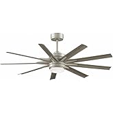 Fanimation Odyn Custom 9 Blade Ceiling Fan with Light Kit 56 Inches Wide with Brushed Nickel Finish and Weathered Wood Blades