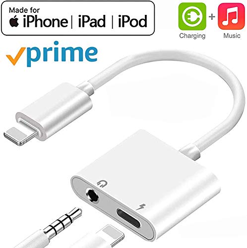 (Apple MFi Certified) Headphone Splitter Lightning to 3.5mm Jack Adapter 2 in 1 Charger Accessories Cables & Audio Connector Earphone Splitter Adaptor Compatible for iPhone Xs/XR/ 8/8 P/X / 7& All iOS
