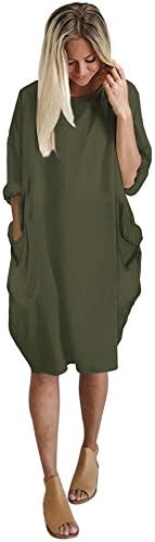 Womens Casual Plus Size Loose Pocket Tunic Dress Crew Neck Long Sleeve Harem Jumpsuit