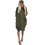 Women's Summer Casual Solid Round Neck Loose Tunic Long Tops Blouse Dress with Pockets