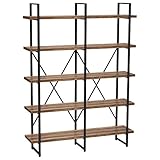 IRONCK Bookshelf, Double Wide 5-Tier Open Bookcase Vintage Industrial Large Shelves, Wood and Metal Etagere Bookshelves, for Home Decor Display, Office Furniture