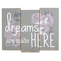 Wendy Bellissimo Wood Wall Art Wall Plaque from The Savannah Collection - Dreams are Made Here in Floral & Grey