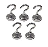 (5 Pack) 25 Pound Pull Heavy Duty Neodymium Silver Metal Magnetic Hanging Hook Set for Indoor or Outdoor Use by GetXpress