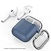 AhaStyle AirPods Accessories Set Silicone Protective Case Cover with Carabiner and AirPods Hooks for Apple AirPods (Navy Blue Case + White Hooks)