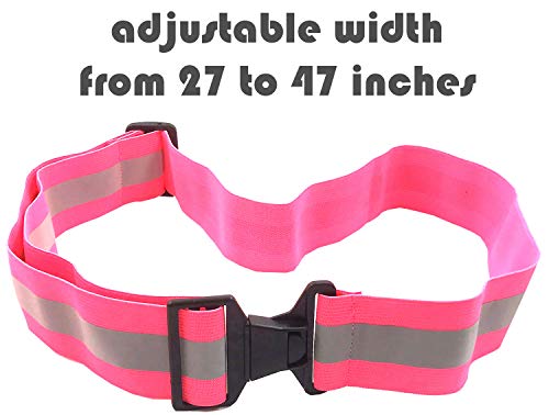 High Visibility Reflective Belt, Army PT Belt. Reflective Running Gear for Men and Women for Night Running Cycling Walking. Military Safety Reflector Strips (Pink Belt + 2 Bands)