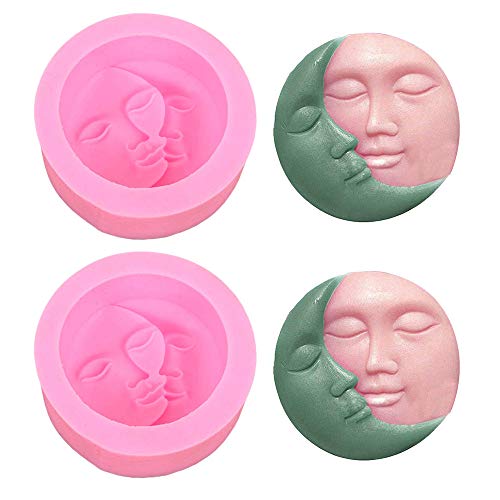 2 Pack Sun & Moon Soap Molds, Crescent Moon Face Silicone Soap Mold