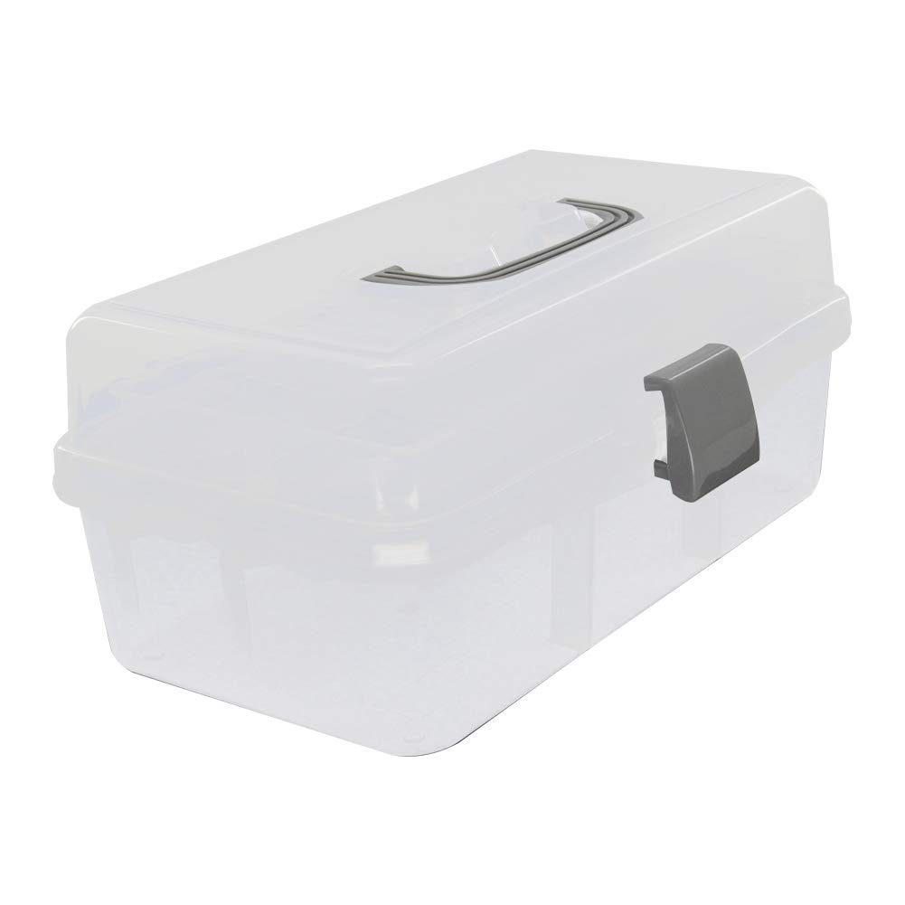 Utoolmart Portable Folding Tool Box, Three-Layer Storage Box with Cantilever Tray Plastic Hardware Box Storage 13 x 7.9 x 5.9 inches Fully Translucent 1Pcs