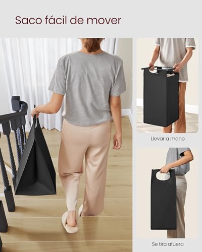 VASAGLE Cesto para Ropa Sucia, Cesta Colada, 3 Bolsas Colada de Tela Oxford, 3 x 40 L, 92.5 x 33 x 72 cm, Negro Tinta y Marrón Rústico MBLH301B01V1