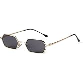 JUDOO Small Narrow Rectangle Sunglasses for Women Men Retro Y2K 90s Hexagon Frame Skinny Sunnies