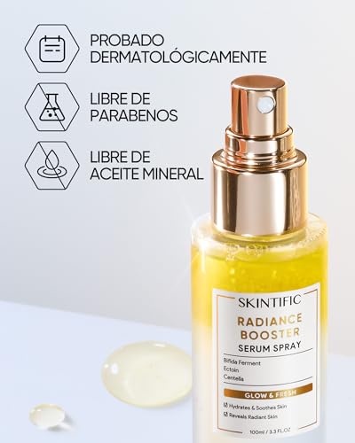 SKINTIFIC Mist Facial Hidratante Bifásico – Suero en Spray con Bífida y Escualano, Glow Natural y Efecto Dewy, Calmante, Vegano, Todo Tipo de Piel, 100ml