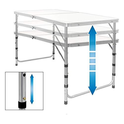 ECD Germany Campingtafel Klaptafel Met Handvat 120x60x55/63/70 Cm Wit Crème Van Aluminium En Mdf - In Hoogte Verstelbaar… - Image 7