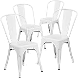Flash Furniture 4 Pk. White Metal Indoor-Outdoor Stackable Chair