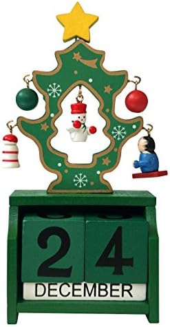 Countdown to Christmas Wooden Blocks Advent Calendar, Christmas Tree with 6 Handmade Decors (Green)