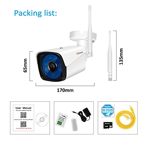 Wireless Security Camera,Jennov 720P Wireless WiFi Bullet IP Camera IP66 Waterproof Outdoor and Home Video Surveillance Camera Pre-Installed 16G Micro SD Card Motion Detection Night Vision