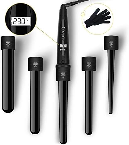Curling Wand Tong Irons Hair Wavers with PTC Ceramic Barrels Professional LCD 80ยฐC-230ยฐC Temperature Control (Black) ELEHOT