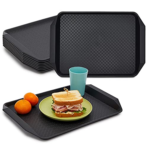 Black Plastic Serving Trays for Eating, Cafeteria, Fast Food (12 x 17