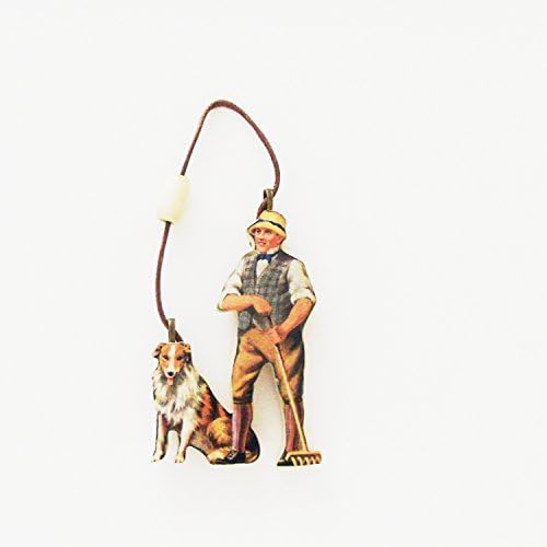1940s Farmer & Dog Ornament / ME2Designs Upcycled Vintage Hand Cut Wood