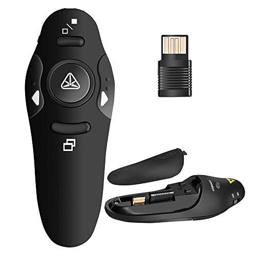 VizGiz Powerpoint Clicker with Laser Pointer Presentation Remote Control and Red Light Point Universal RC RF 2.4GHz Wireless USB PPT Presenter Controller Slide Flip Pen for School Teaching Business
